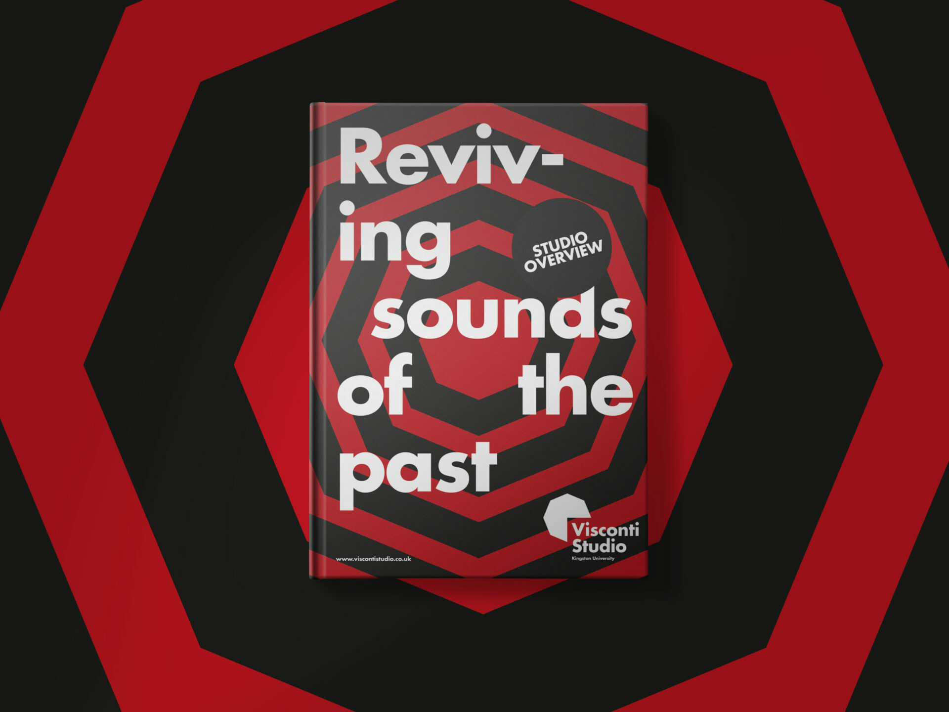 An image of a branded brochure using the red and black octagonal image.
