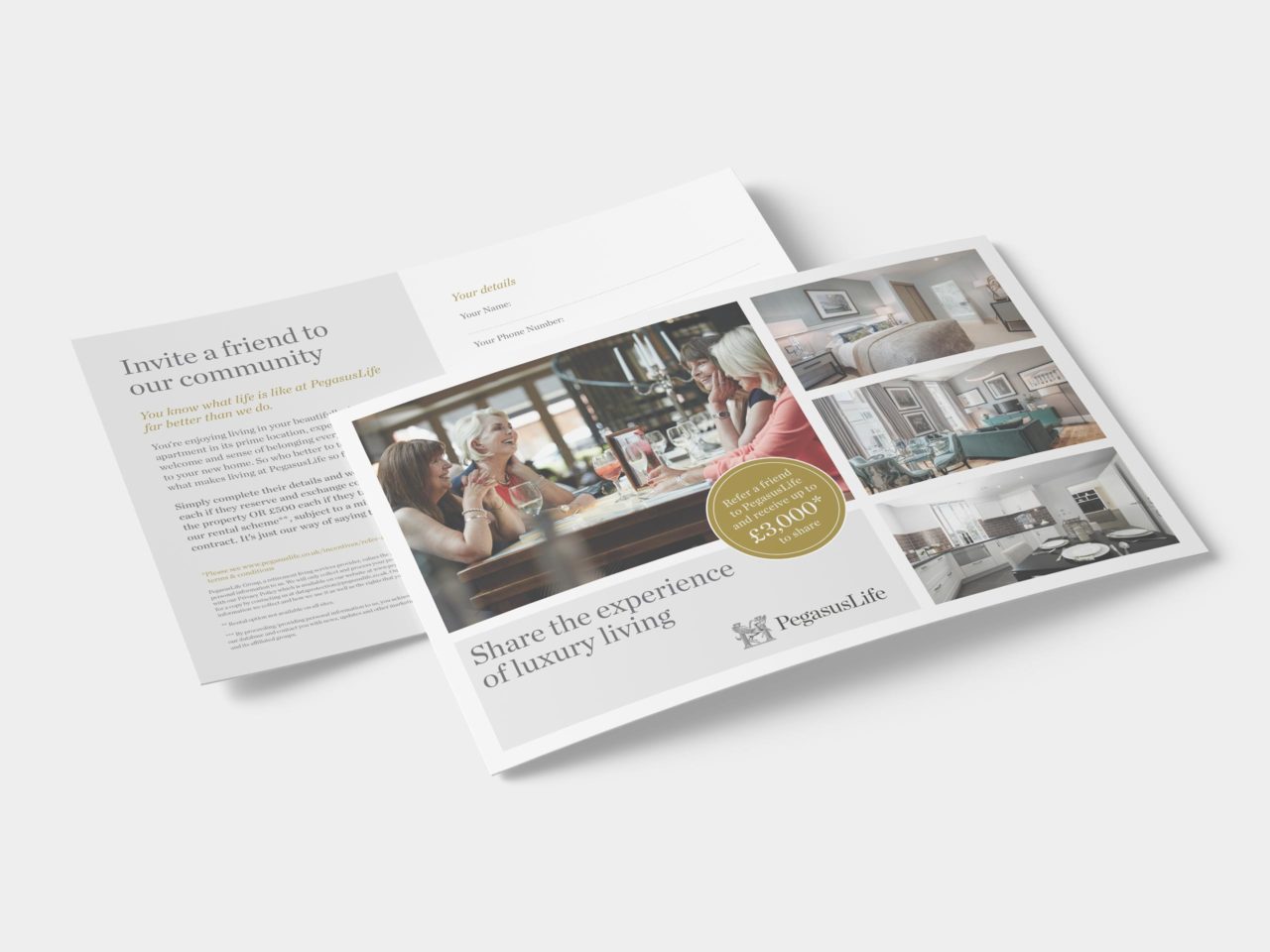 An image to show a printed leaflet for referring a friend. Contains lifestyle photography.