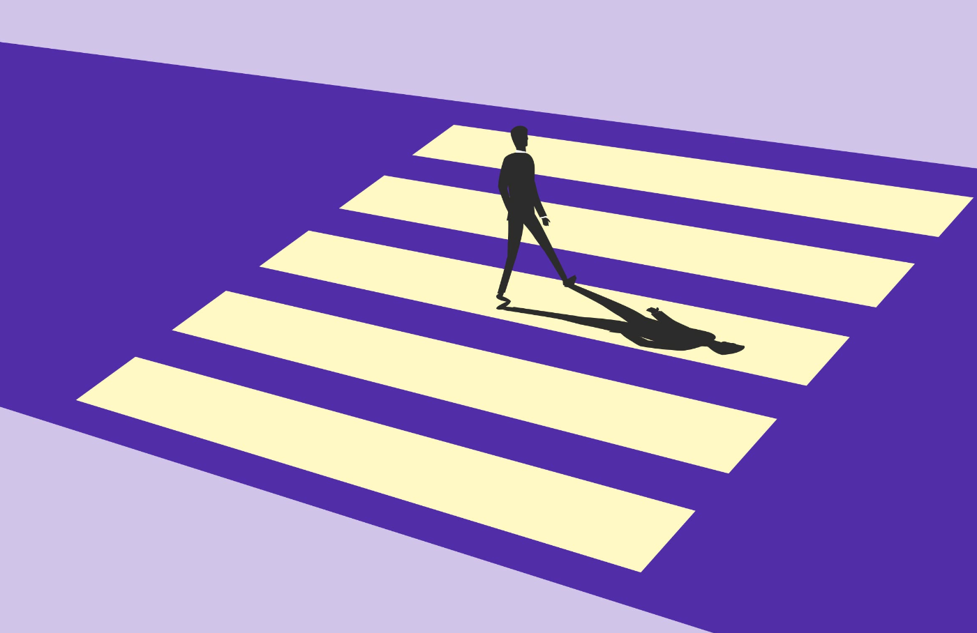 An image showing a person on a zebra crossing in the tinkr brand colours.
