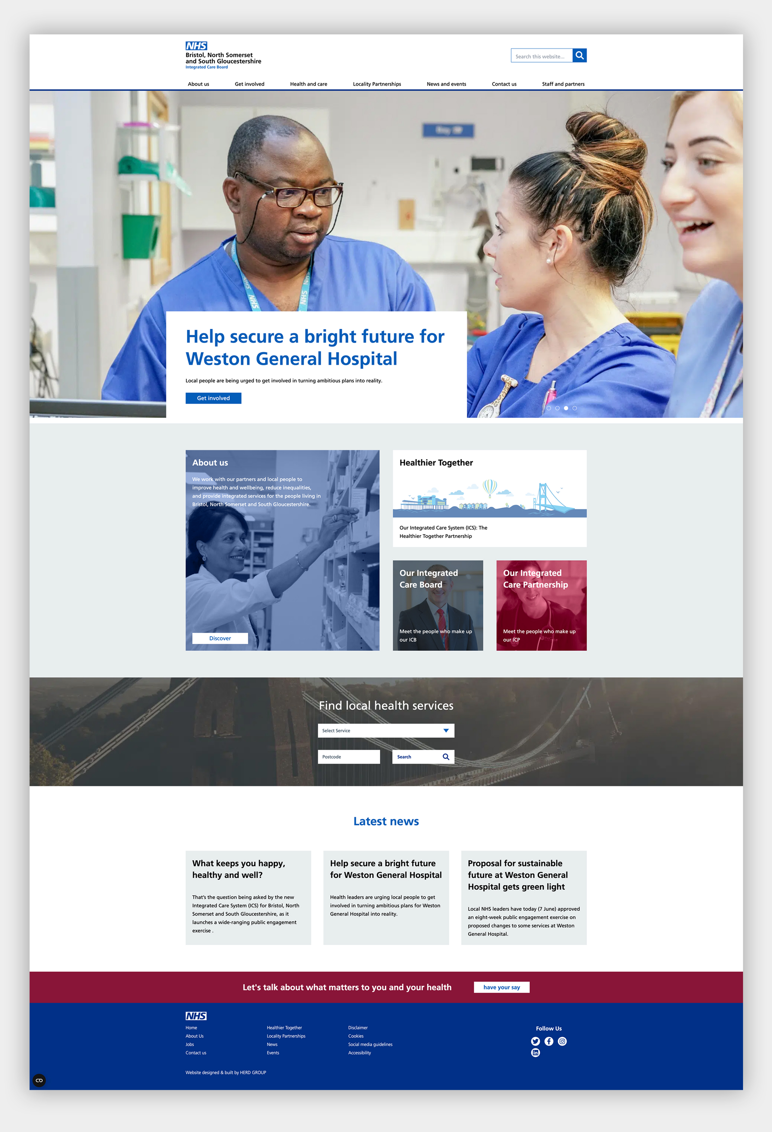 An image to show a page of the website. Three medical staff are interacting, along with an infographic and some news articles.